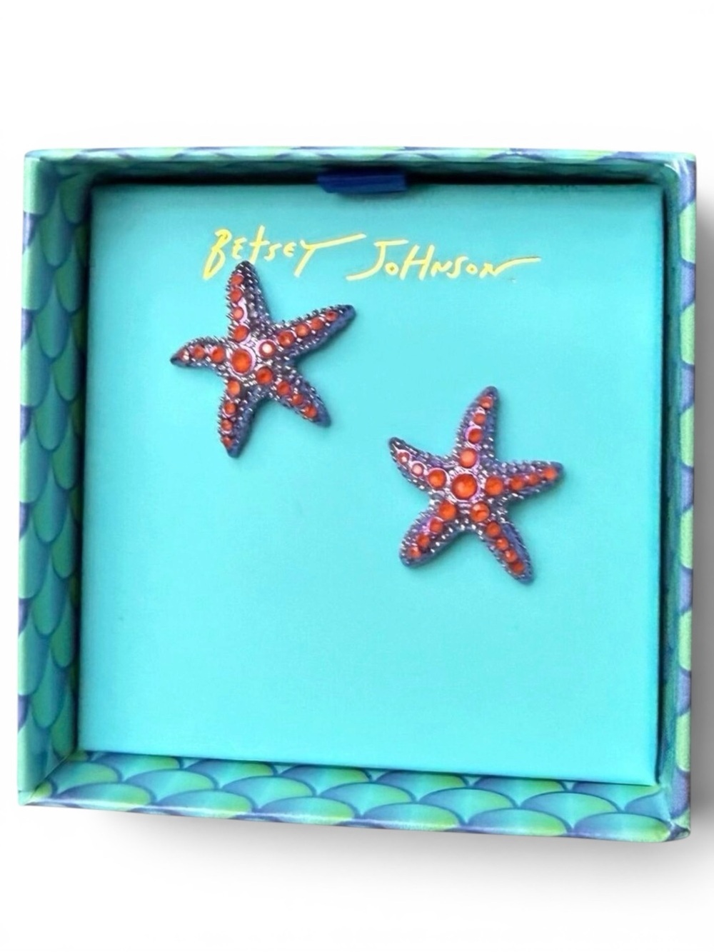 New Betsey Johnson Jewels Crystal Starfish Red Purple Post Earrings in Box